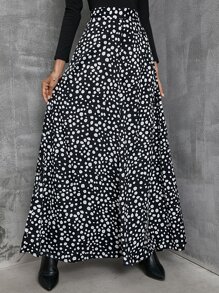 SHEIN LUNE Tartan Wide Leg Pants Without Belt - Black and White - View 1