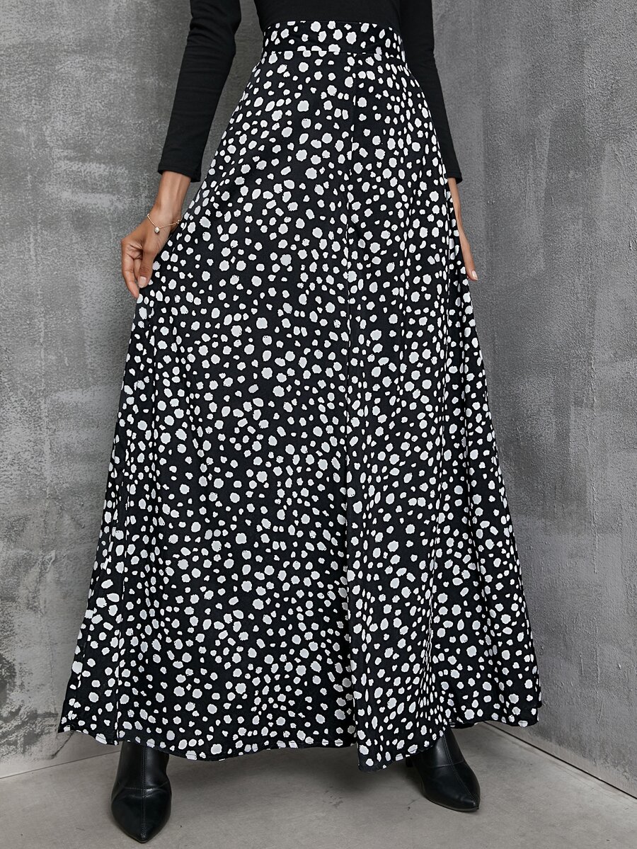 SHEIN LUNE Tartan Wide Leg Pants Without Belt - Black and White - View 1