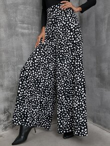 SHEIN LUNE Tartan Wide Leg Pants Without Belt - Black and White - View 3