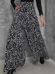 SHEIN LUNE Tartan Wide Leg Pants Without Belt - Black and White - View 4
