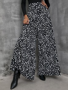 SHEIN LUNE Tartan Wide Leg Pants Without Belt - Black and White - View 5