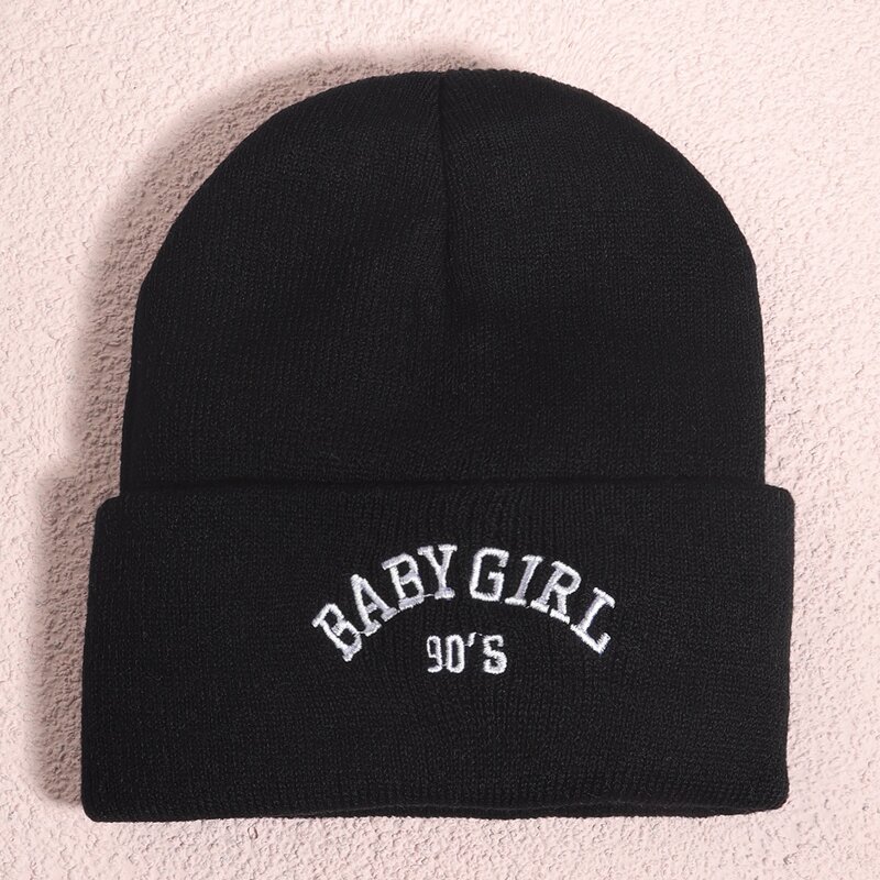 

Letter Embroidery Beanie, Black