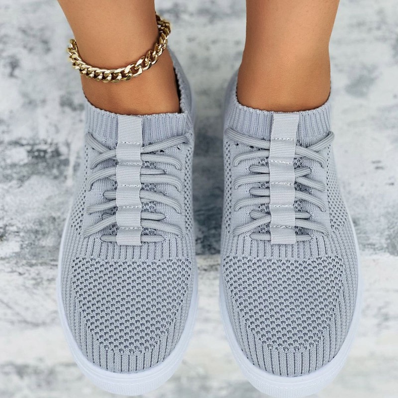 

Knit Detail Lace-up Front Skate Shoes, Light grey