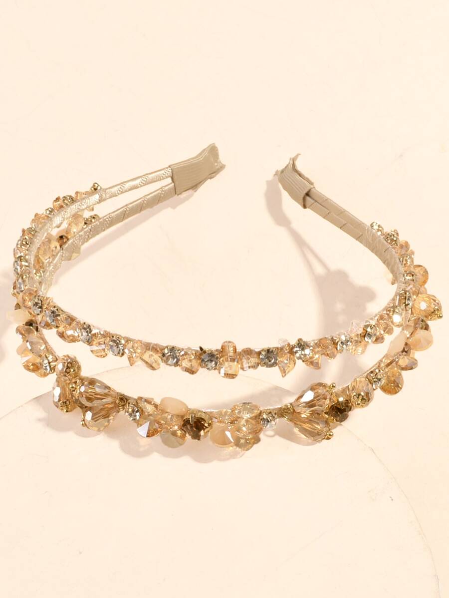 1入時尚優雅水晶髮帶女款，適合日常佩戴 - 香檳色 - 查看 1