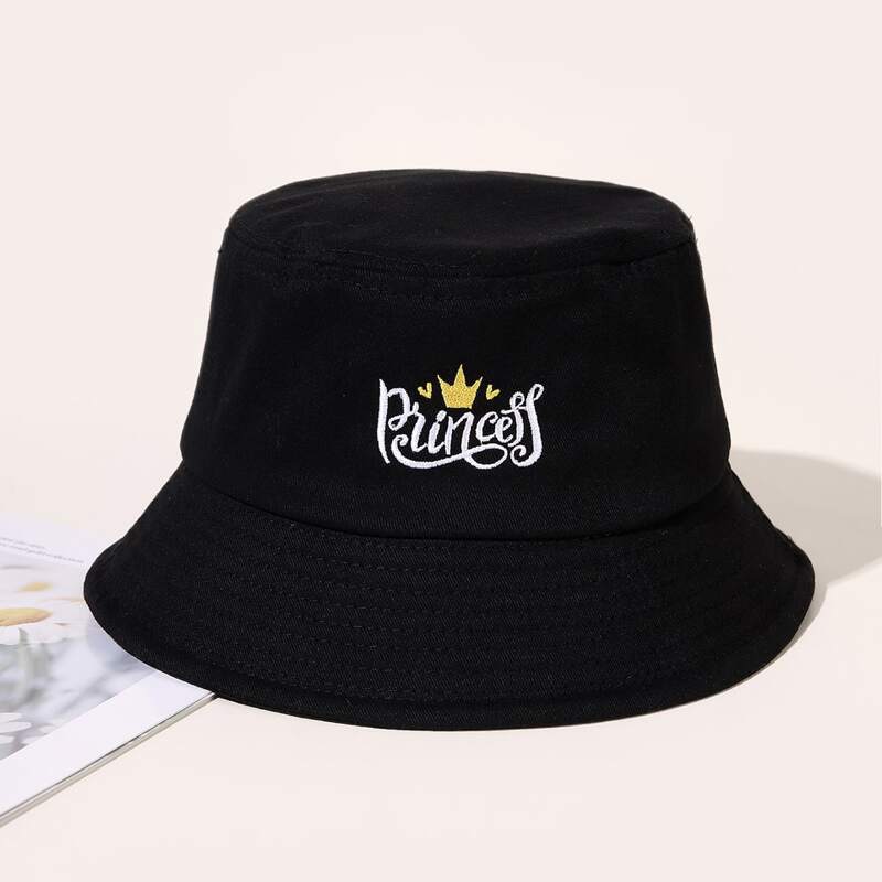 

Letter Graphic Embroidery Bucket Hat, Black