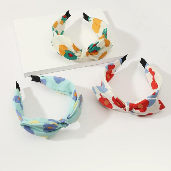 

3pcs Flower Print Hair Hoop, Multicolor