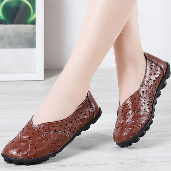 

Braided & Cut Out Detail Flats, Coffee brown