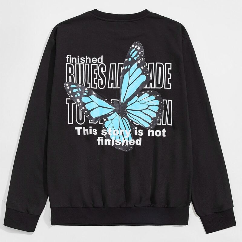 

Guys Letter Butterfly Graphic Sweatshirt, Black