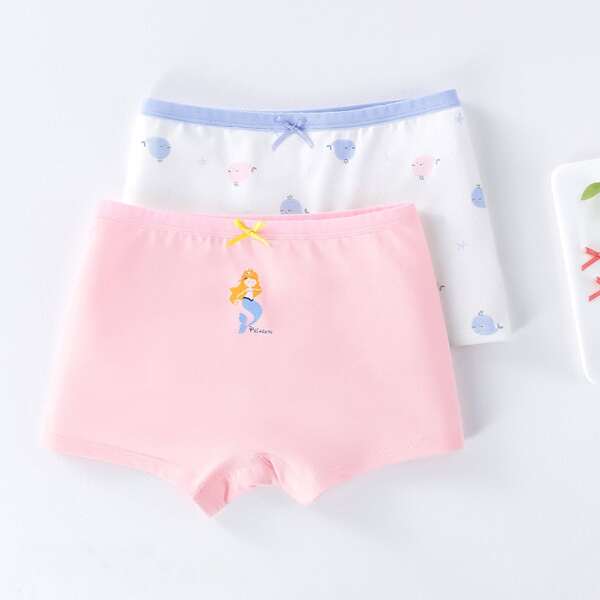 

Girls 2pcs Cartoon Graphic Shortie Brief, Multicolor