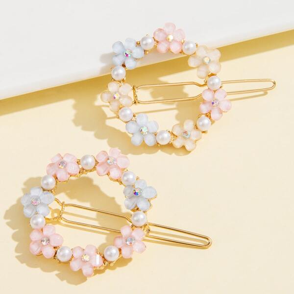 

2pcs Flower Decor Hair Clip, Multicolor