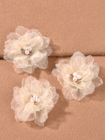 3件套网状花朵发夹波西米亚风情人节发梳侧梳，适合上学、婚礼等场合，可作发饰。