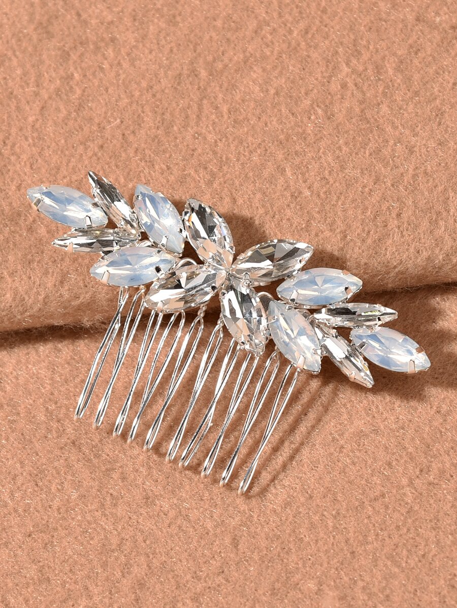 Lược kẹp tóc trang trí rhinestone - Bạc - Xem 1