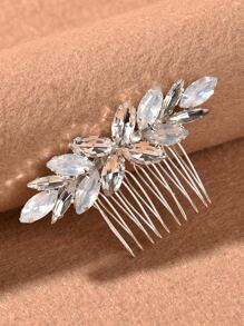 Lược kẹp tóc trang trí rhinestone - Bạc - Xem 2