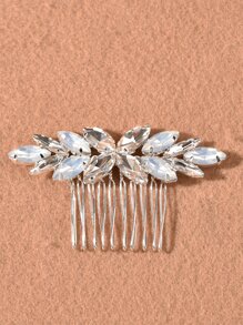 Lược kẹp tóc trang trí rhinestone - Bạc - Xem 4