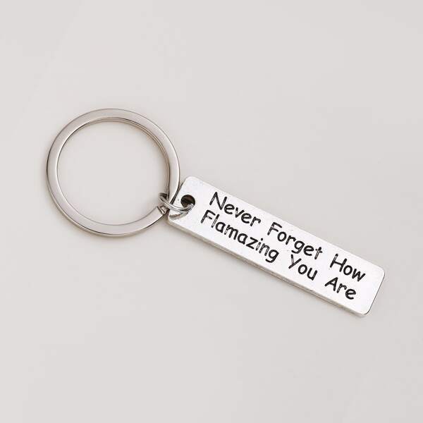 

Slogan Decor Keychain, Silver