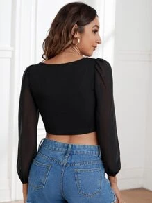 SHEIN Privé Áo nữ màu trơn Giải trí - màu đen - Xem 2