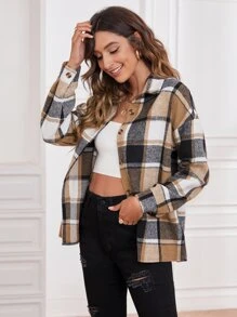 SHEIN LUNE Plaid Print Drop Shoulder Shirt - Multicolor - View 1