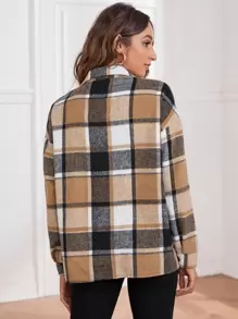 SHEIN LUNE Plaid Print Drop Shoulder Shirt - Multicolor - View 2