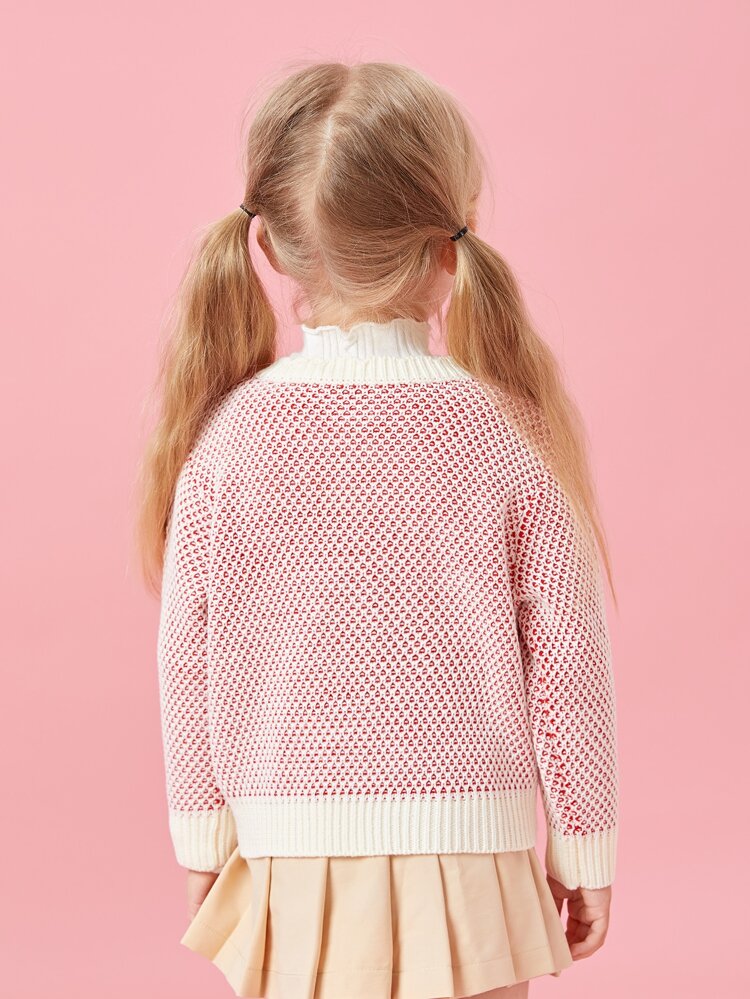 Young Girl Allover Pattern Scallop Trim Button Front Cardigan