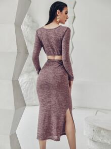 Zolique Cut Out Deep V Neck Split Hem Fitted Dress - Red Violet - View 2