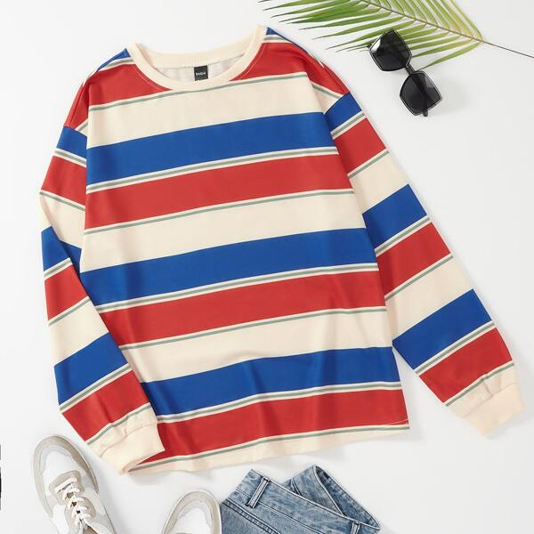 

Striped Print Round Neck Sweatshirt, Multicolor