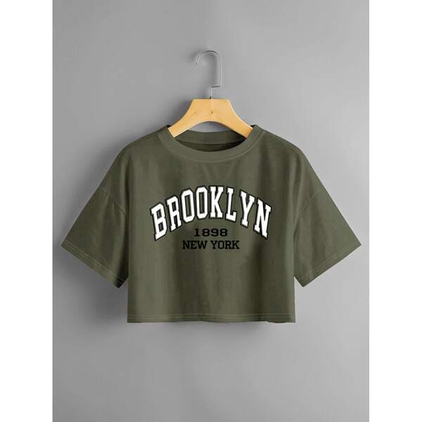 

Letter Graphic Drop Shoulder Crop Tee, Army green