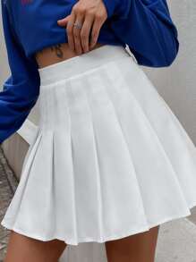 SHEIN Unity White Pleated A-Line Skirt, School Season - White - View 3