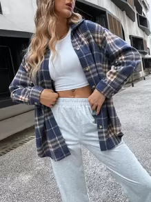 格紋印花落肩袖花呢外套 - 彩色 - 查看 1