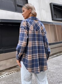 格紋印花落肩袖花呢外套 - 彩色 - 查看 2