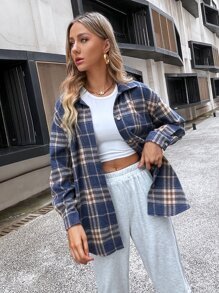 格紋印花落肩袖花呢外套 - 彩色 - 查看 3