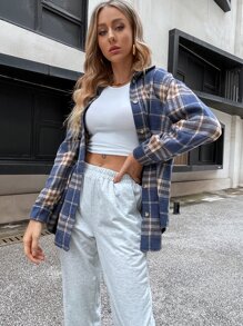 格紋印花落肩袖花呢外套 - 彩色 - 查看 4