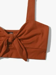 Soleia Top de tirantes corto unicolor con nudo delantero - Marrón - Ver 3
