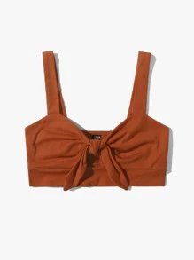 Soleia Top de tirantes corto unicolor con nudo delantero - Marrón - Ver 4