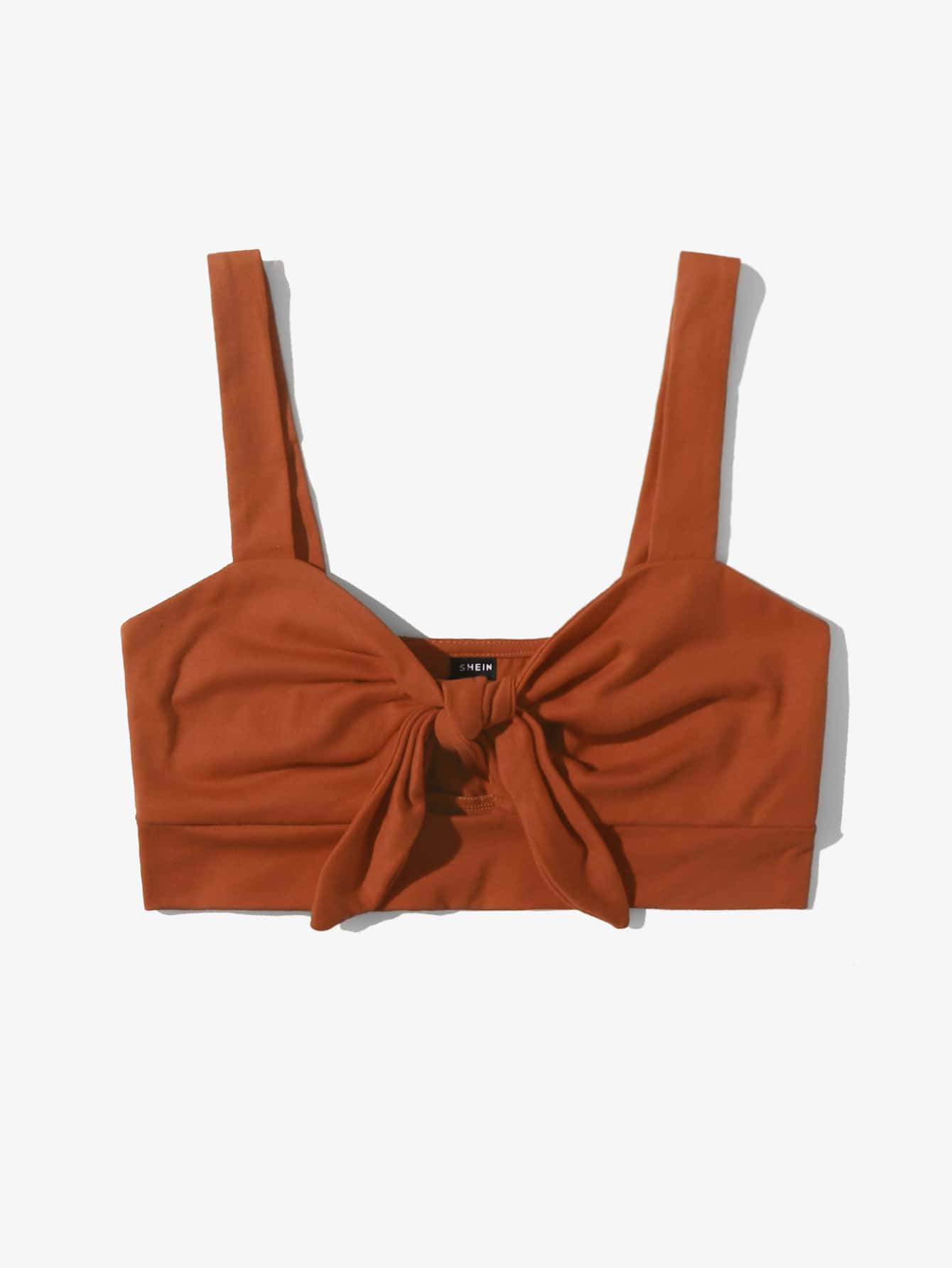Soleia Knot Front Solid Crop Cami Top - Brown - View 4