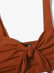 Soleia Top de tirantes corto unicolor con nudo delantero - Marrón - Ver 5