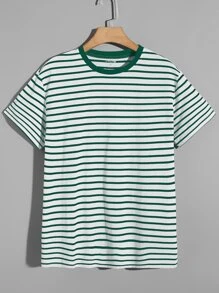 Hombres Camiseta de rayas ribete en contraste - Multicolor - Ver 1