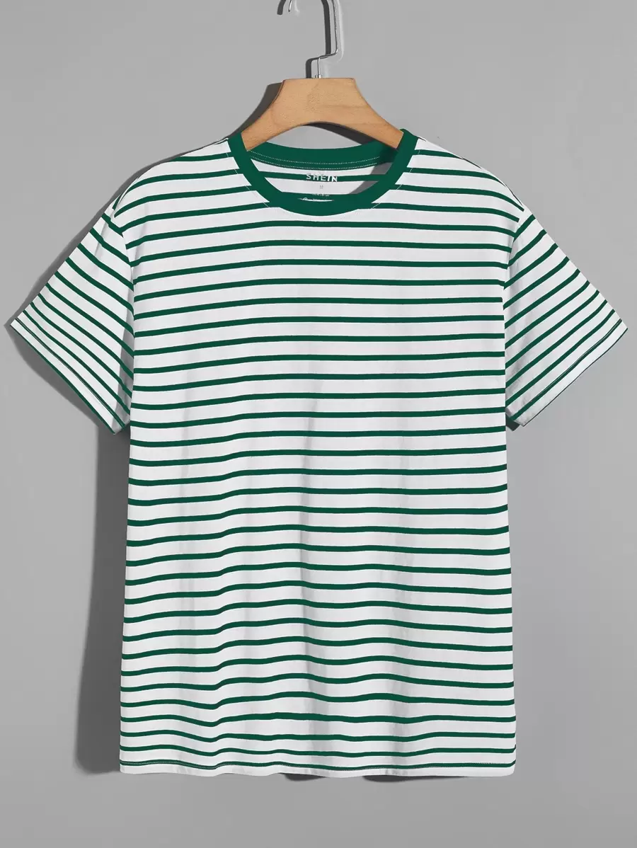 Hombres Camiseta de rayas ribete en contraste - Multicolor - Ver 1