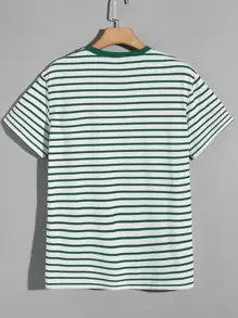 Hombres Camiseta de rayas ribete en contraste - Multicolor - Ver 2