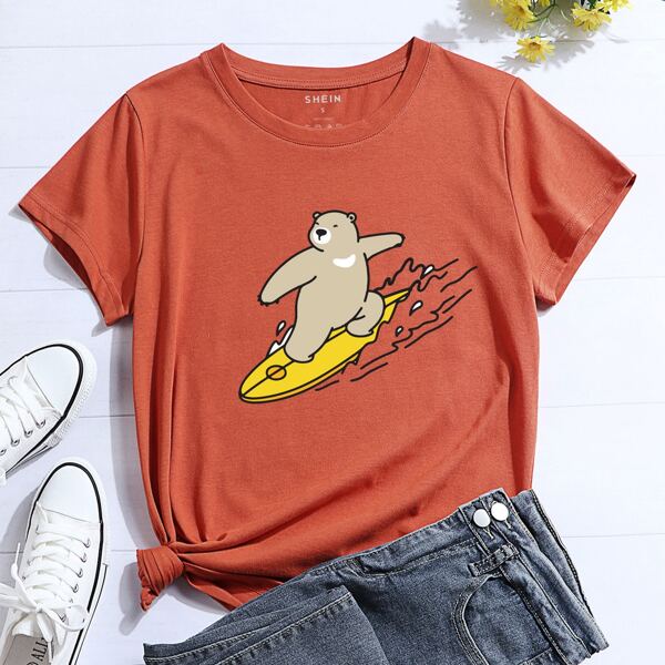 

Cartoon Graphic Short Sleeve Tee, Burnt orange