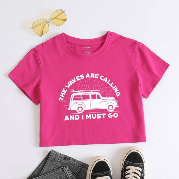 

Letter Graphic Crop Tee, Hot pink