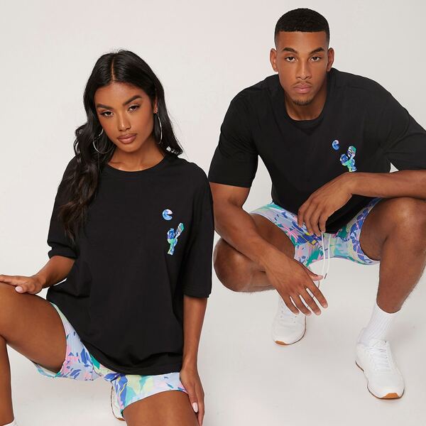 

1set Tropical Print Tee & Shorts, Multicolor