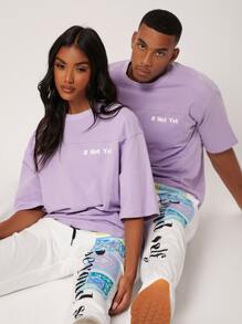 Manfinity Unisex 1pc Letter Graphic Drop Shoulder Loose Tee - Mauve Purple - View 1