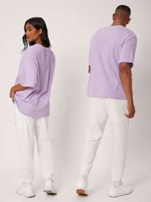 Manfinity Unisex 1pc Letter Graphic Drop Shoulder Loose Tee - Mauve Purple - View 2