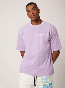 Manfinity Unisex 1pc Letter Graphic Drop Shoulder Loose Tee - Mauve Purple - View 4