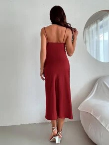 SHEIN Belle Vestido de tirantes de espalda abierta con abertura lateral - Rosa Roja - Ver 2