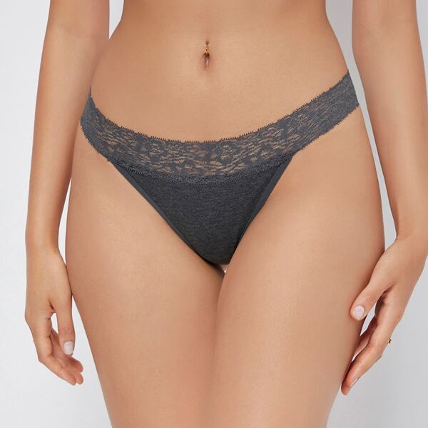 

Contrast Lace Thong, Black