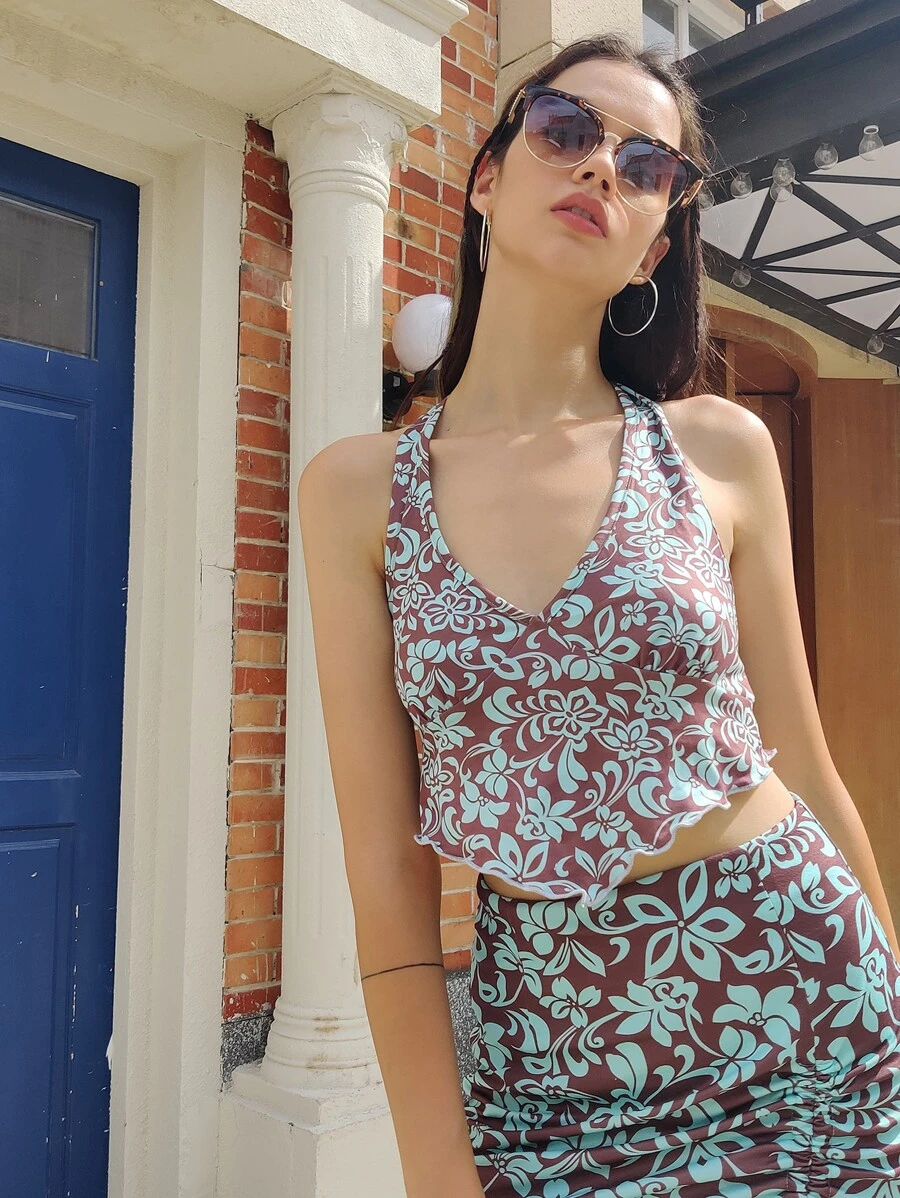 ROMWE 印花繞頸短上衣 - 彩色 - 查看 1