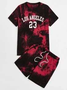 GENTILAND Conjunto camiseta con estampado de letra y relámpago con shorts - Multicolor - Ver 1