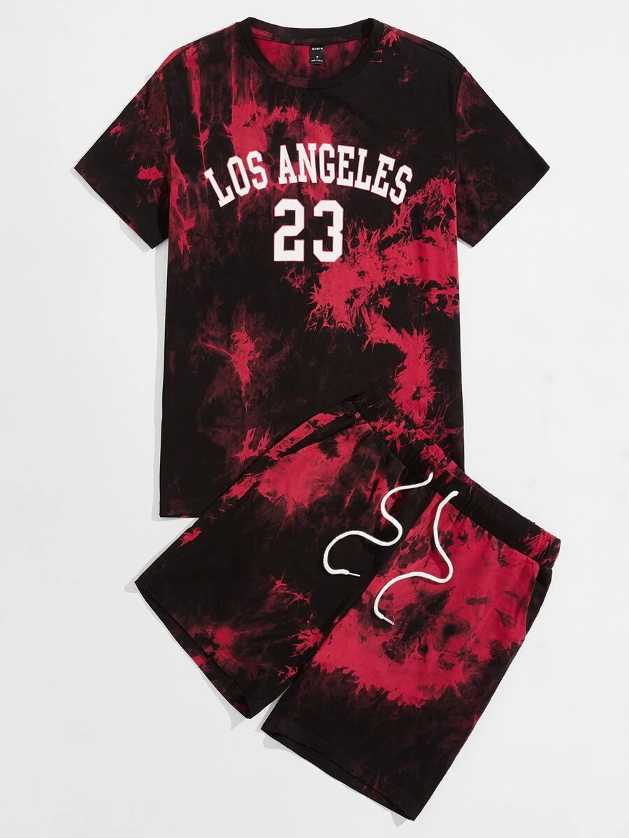 GENTILAND Conjunto camiseta con estampado de letra y relámpago con shorts - Multicolor - Ver 1