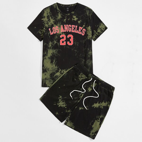 

Men Letter & Lightning Graphic Tee & Shorts Set, Multicolor